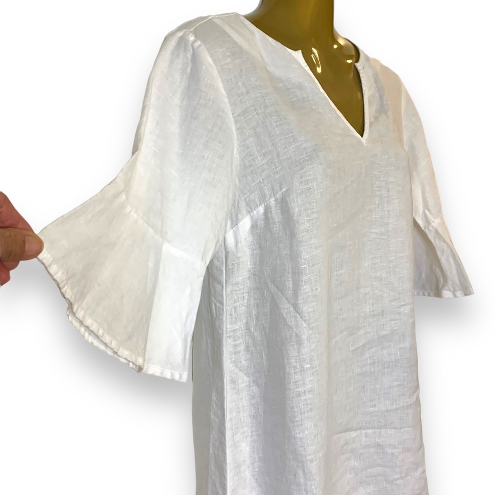 Anthropology 100% linen natural fiber white minimalist short classic dress S